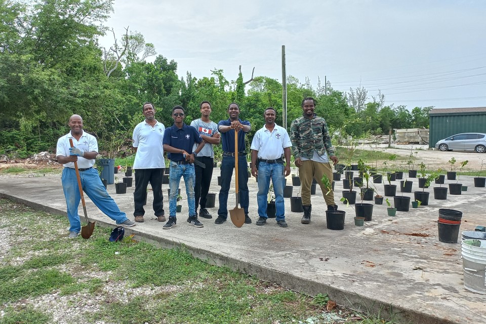 Cayman Islands Scouts Volunteers for the national tree planting initiative led by the Cayman Islands Government.